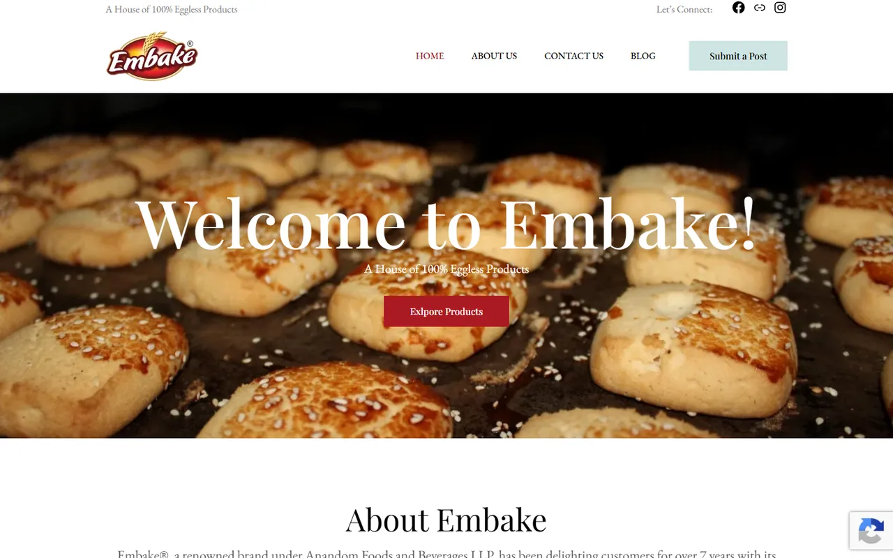 EmBake homepage screenshot
